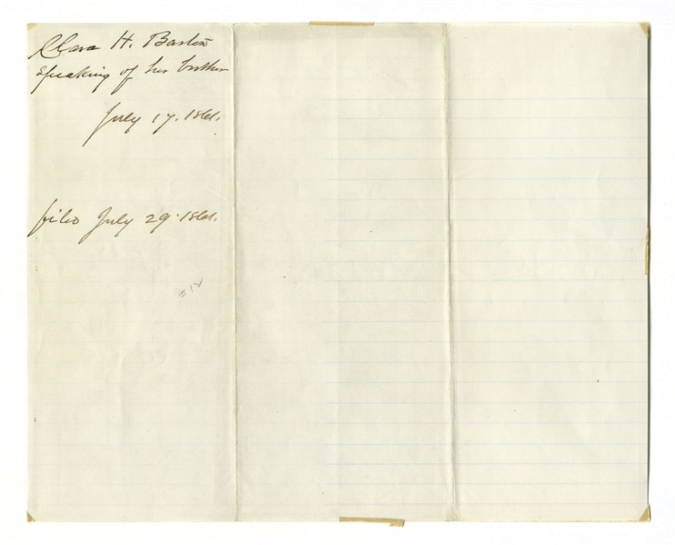 Clara Barton Autograph Letter Signed From 1861 -- Barton Defends Her Brother, Later Imprisoned as a Confederate Spy -- ''...he is noble souled, and generous to a fault, and at heart a patriot...''